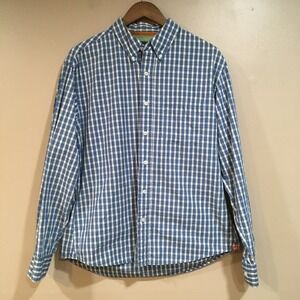 Duck Head Plaid Button Down Oxford Shirt Mens L Blue Preppy Classic Casual Retro